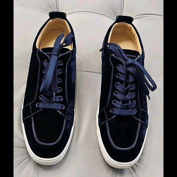 Christian Louboutin Navy Blue Velvet Lace Up Sneaker Flats Mens Shoes 42 9 - Picture 5 of 15